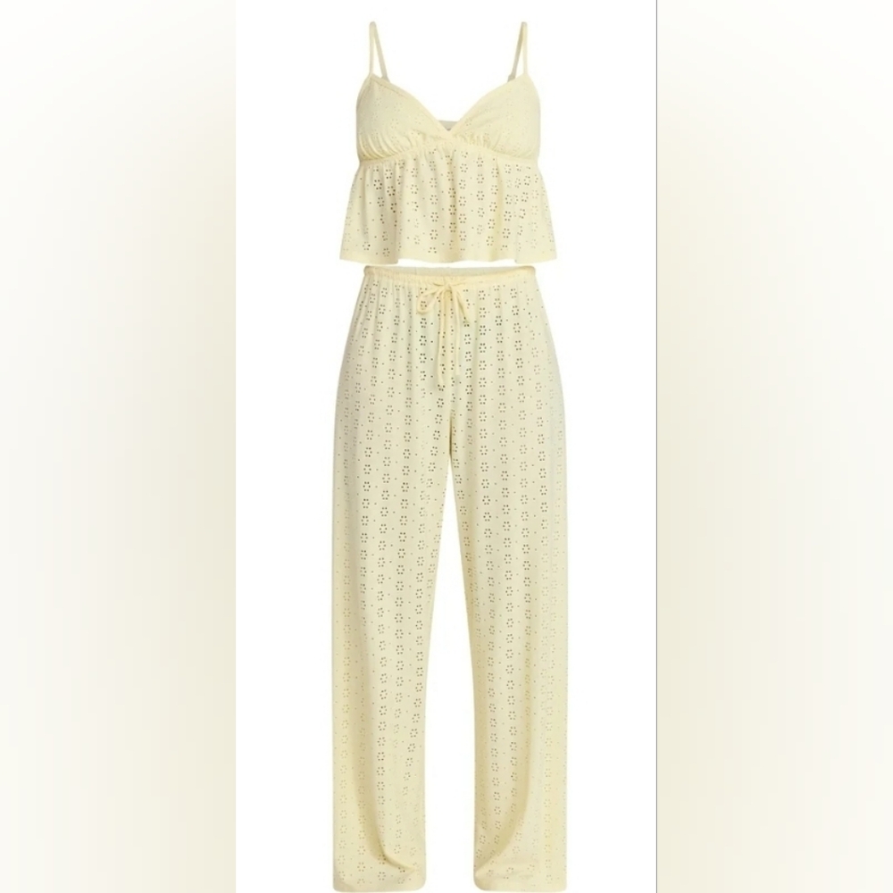 Light Yellow Eyelet Two-Piece Pajama Set